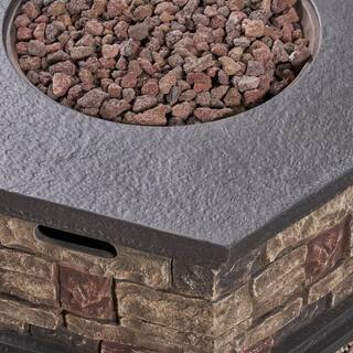 Noble House Chesney 37 in. x 17 in. Octagonal Lightweight Concrete Fire Pit in Mixed Brown 65831