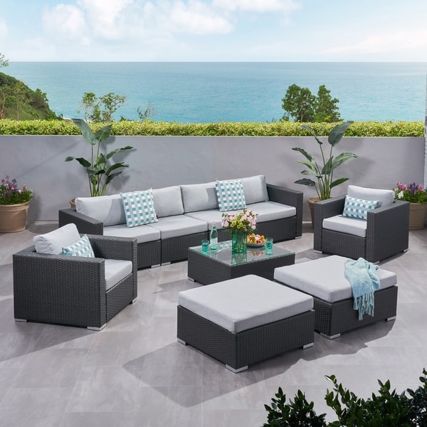 Santa Rosa Outdoor Wicker 9Piece Sectional Sofa with Cushions