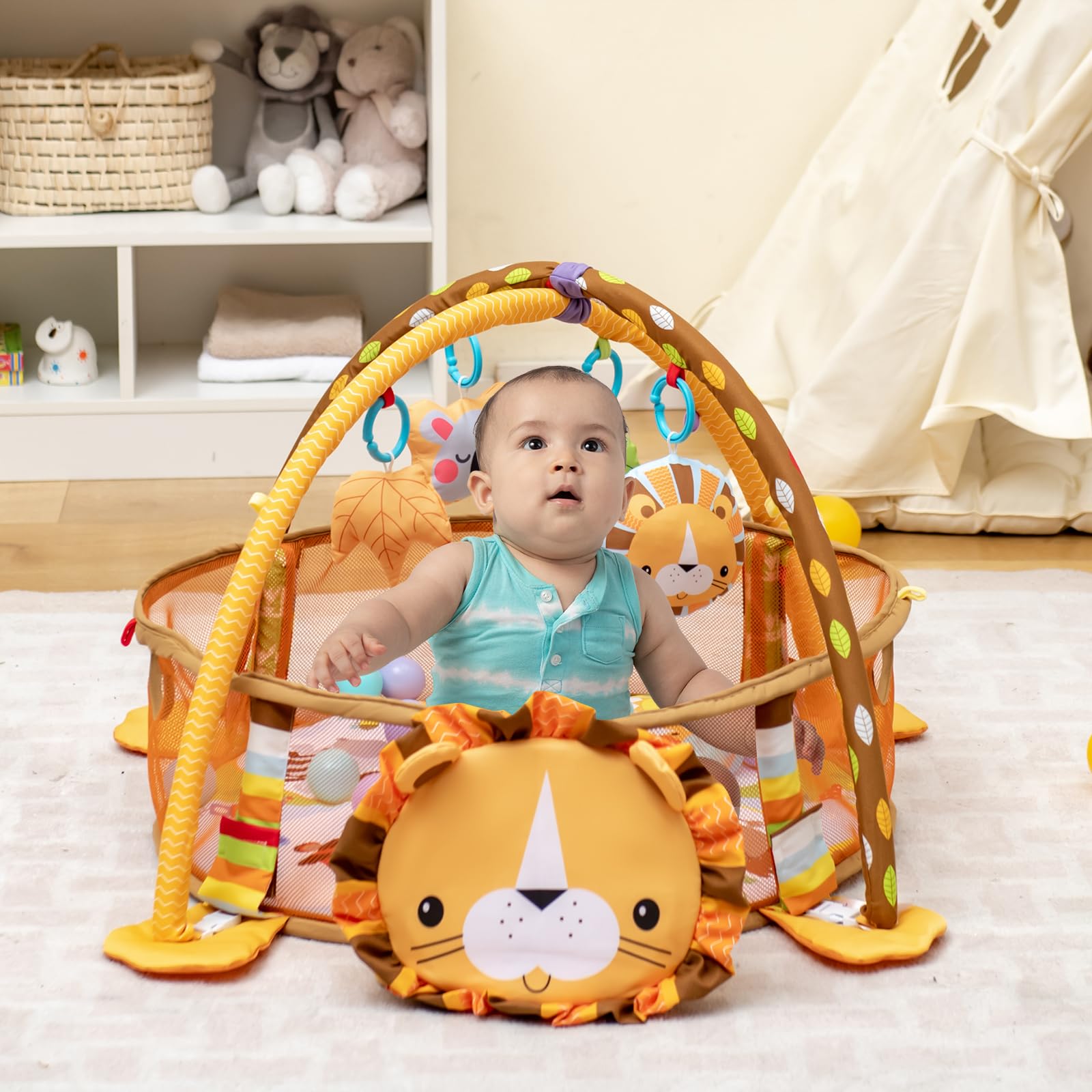 BABY JOY Baby Play Gym, 4-in-1 Baby Play Center w/Soft Padding Mat & Arch Design