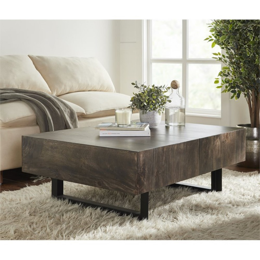 Mod Arte Glide Modern Hard Wood Coffee Table with Sliding Top in Gray/Olive   Industrial   Coffee Tables   by Homesquare  Houzz