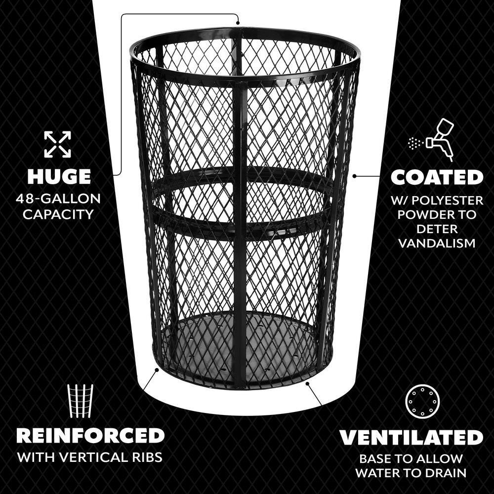 Alpine Industries 48 Gal. Steel Mesh Steel Open-Top All Weather Outdoor Commercial Trash Can 473-48-BLK