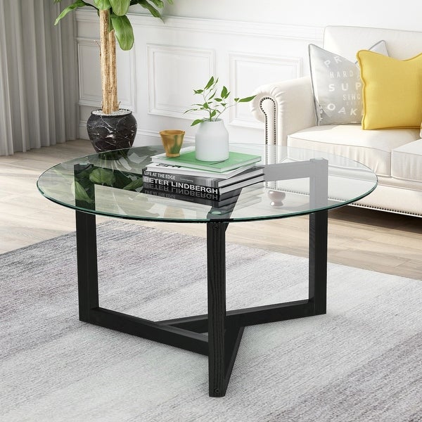 Round Glass Coffee Table Cocktail Table with Tempered Glass Top