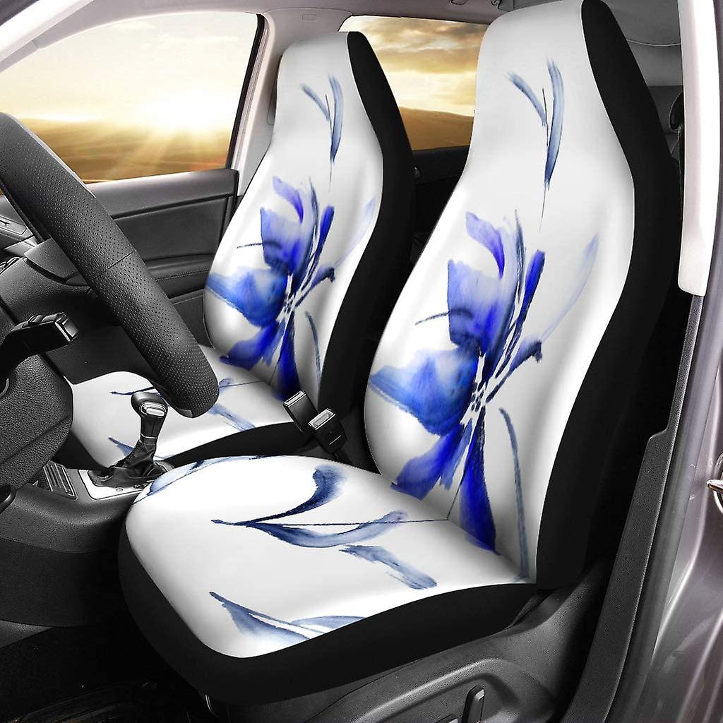 Set Of 2 Car Seat Covers Blue Flower Watercolor And Ink In Sumi E U Universal Auto Front Seats Protector Fits For Car，suv Sedan，truck