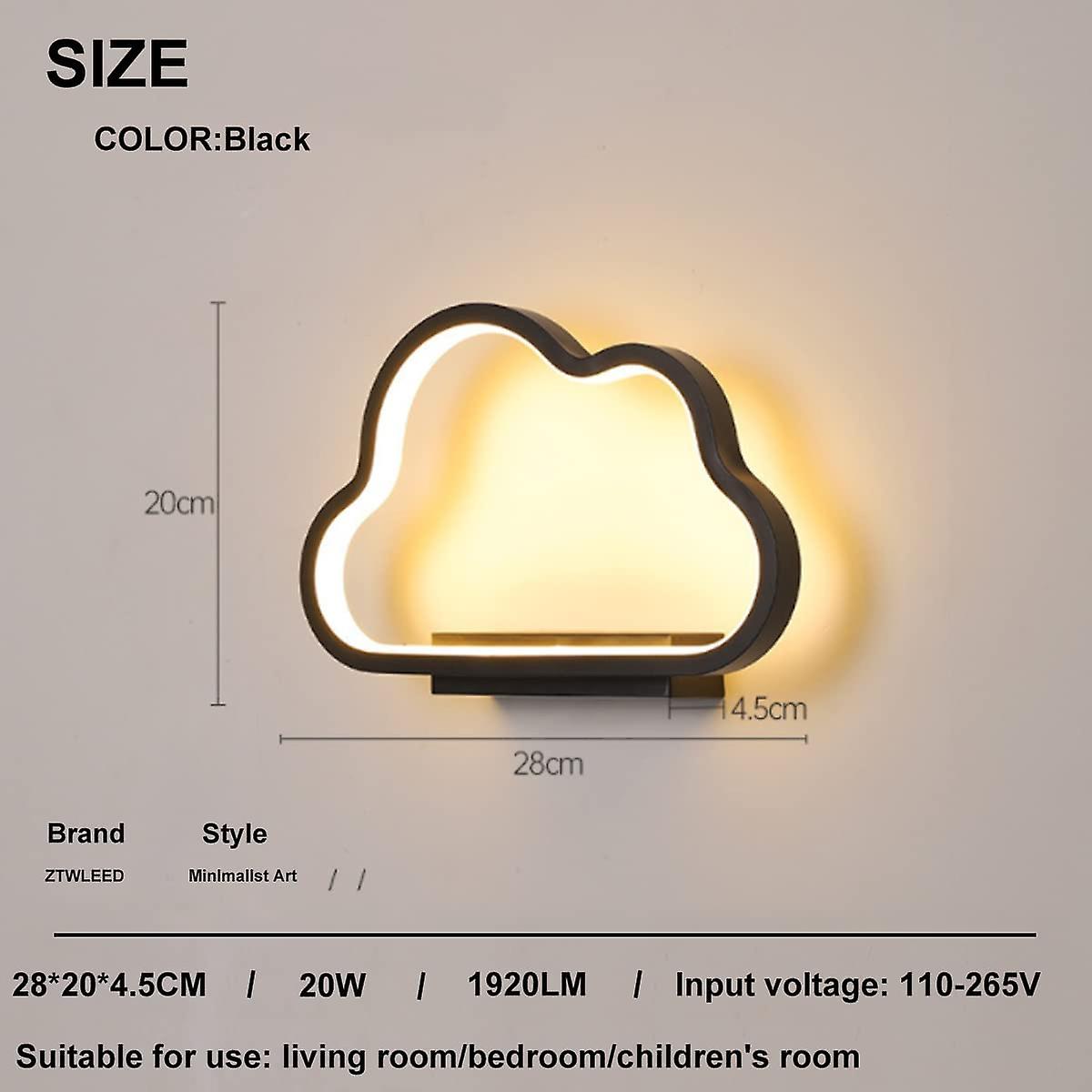 20w Led Indoor Wall Light，cloud Shape，tricolor Dimmable，ra85(black)