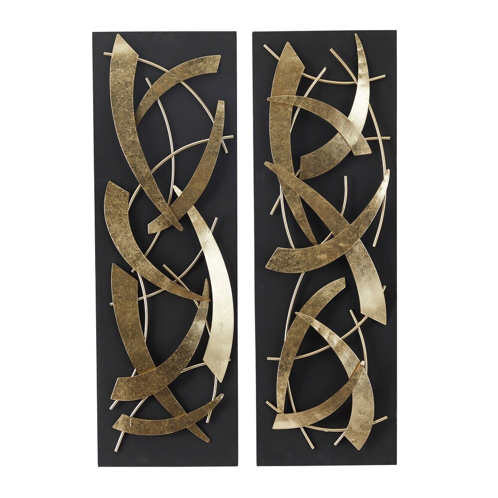 Contemporary Wood and Metal 3D Sculptural Wall Decor (Set of 2)