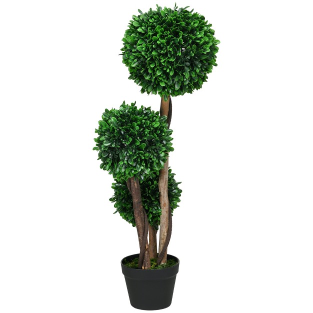 Artificial 3 Ball Boxwood Topiary Tree With Pot Indoor Outdoor Fake Plant For Home Office Living Room Decor