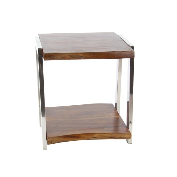 Studio 350 Natural/Silver-tone Wood/Stainless Steel Side Table