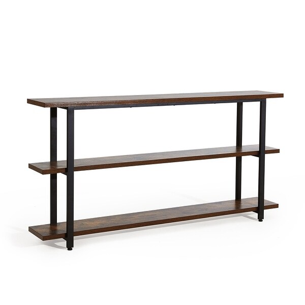 Industrial Entryway Table with 3-Tier Storage Shelves and Metal Frame