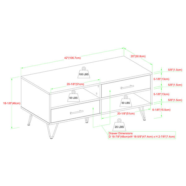 Croft Slate Gray Two-Drawer Coffee Table with Hairpin Legs