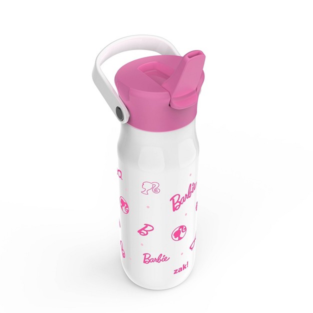 Zak Designs 20 Fl Oz Stainless Steel Barbie Water Bottle With Straw Pink white