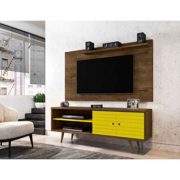 Liberty 62.99 TV Stand and Panel in Rustic Brown and Yellow