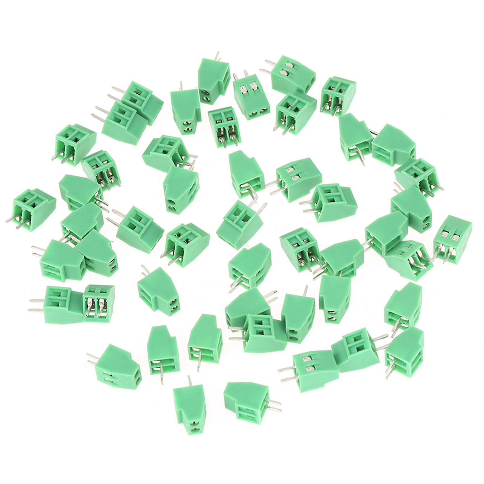 50pcs/set 2 Pin 2.54mm Pitch Green Pcb Universal Screw Terminal Block Connector