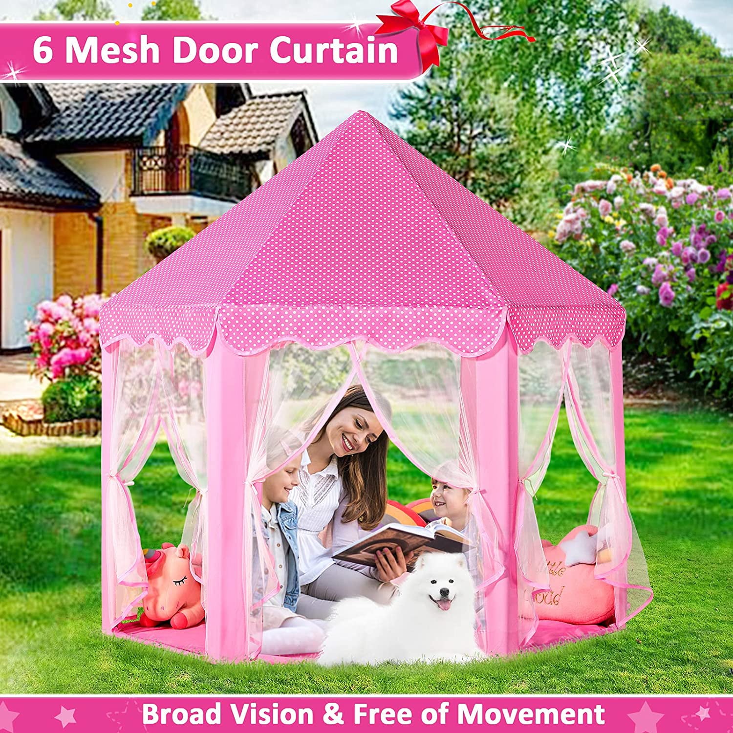 Princess Castle Tent Glow in the Dark, Kids Play Tent Toys for 1 2 3 Year Old Girl, Pop Up Portable Children Teepee Playhouse for Indoor and Outdoor, Gifts for Birthday Party Activities