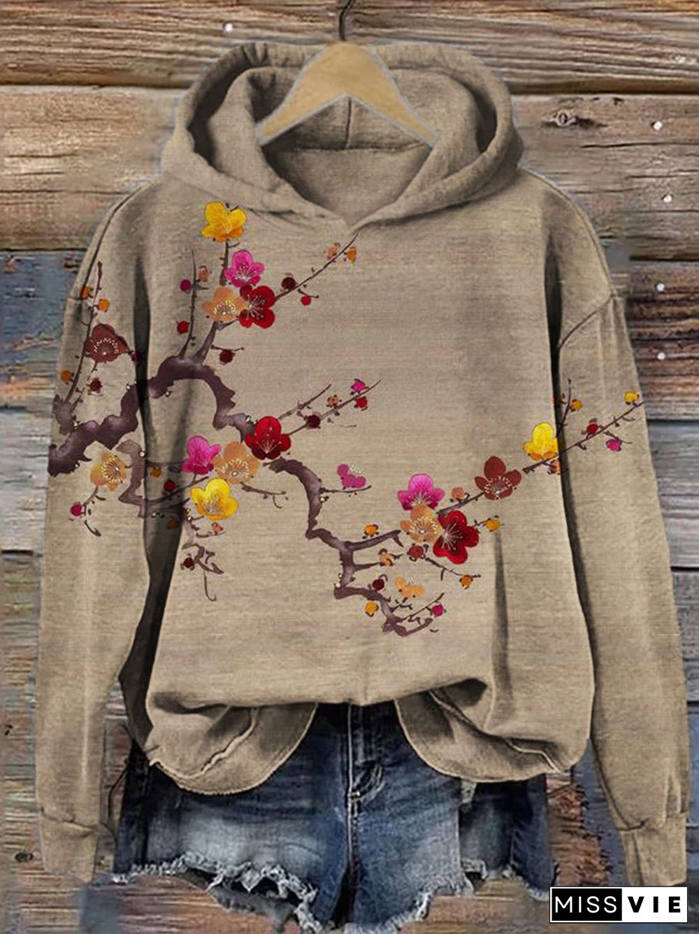 Colorful Plum Blossom Japanese Embroidery Art Hoodie