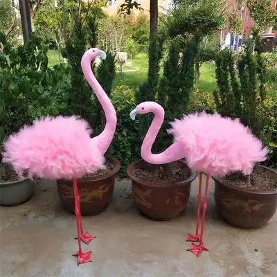 Pink Looking up Style Feathered Flamingo Yard Garden Lawn  Ornaments  Party Supplies