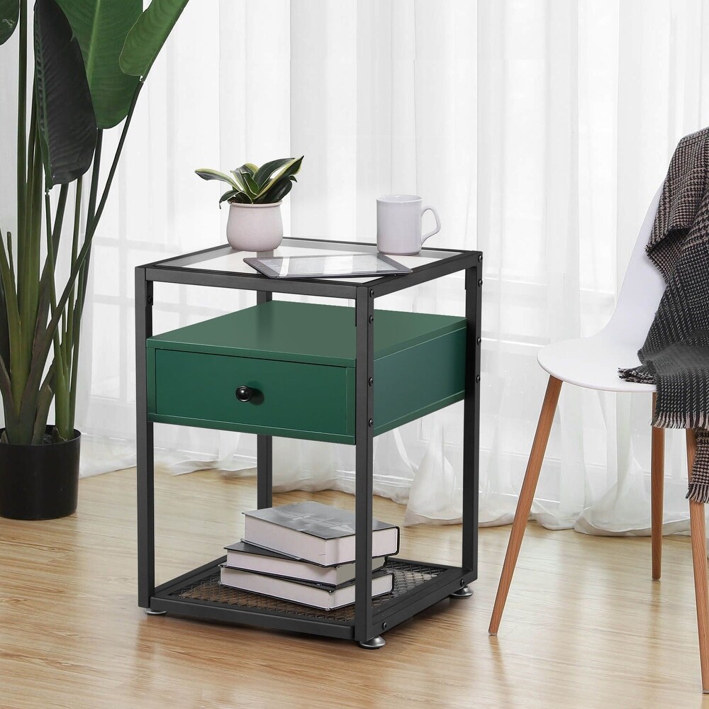 VECELO Modern 1  Drawer Nightstands with Tempered Glass Top