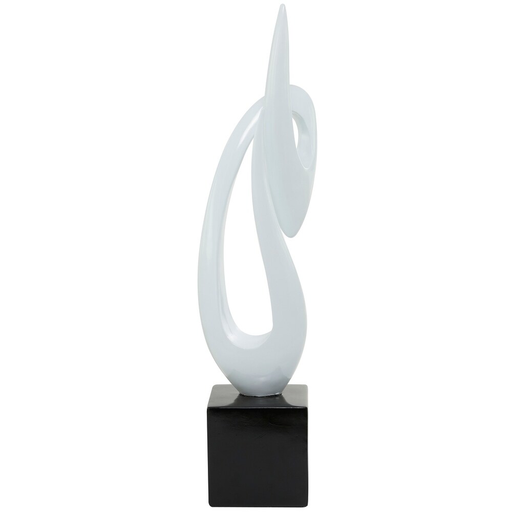 White Polystone Swirl Abstract Sculpture with Black Base