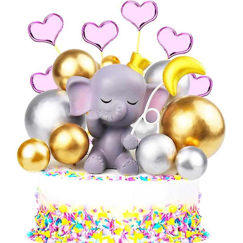 14Pcs Elephant Cake Topper Baby Elephant Cake Decorations Pearl Balls Cake Decoration