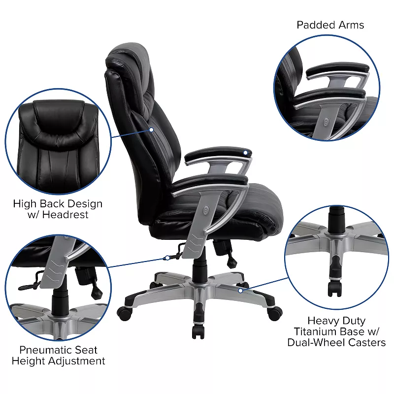 Emma and Oliver 400 lb. Big and Tall High Back Black Fabric Ergonomic Office Chair-Silver Arms