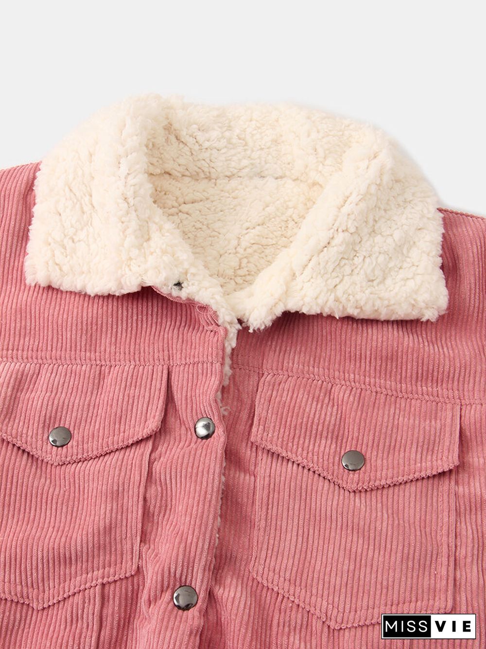 Corduroy Solid Button Pocket Plush Lapel Teddy Jacket