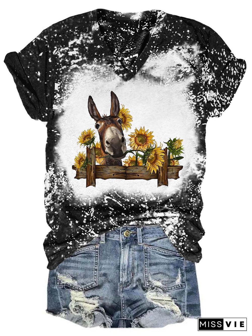 Sunflower Donkey Tie Dye V Neck T-Shirt