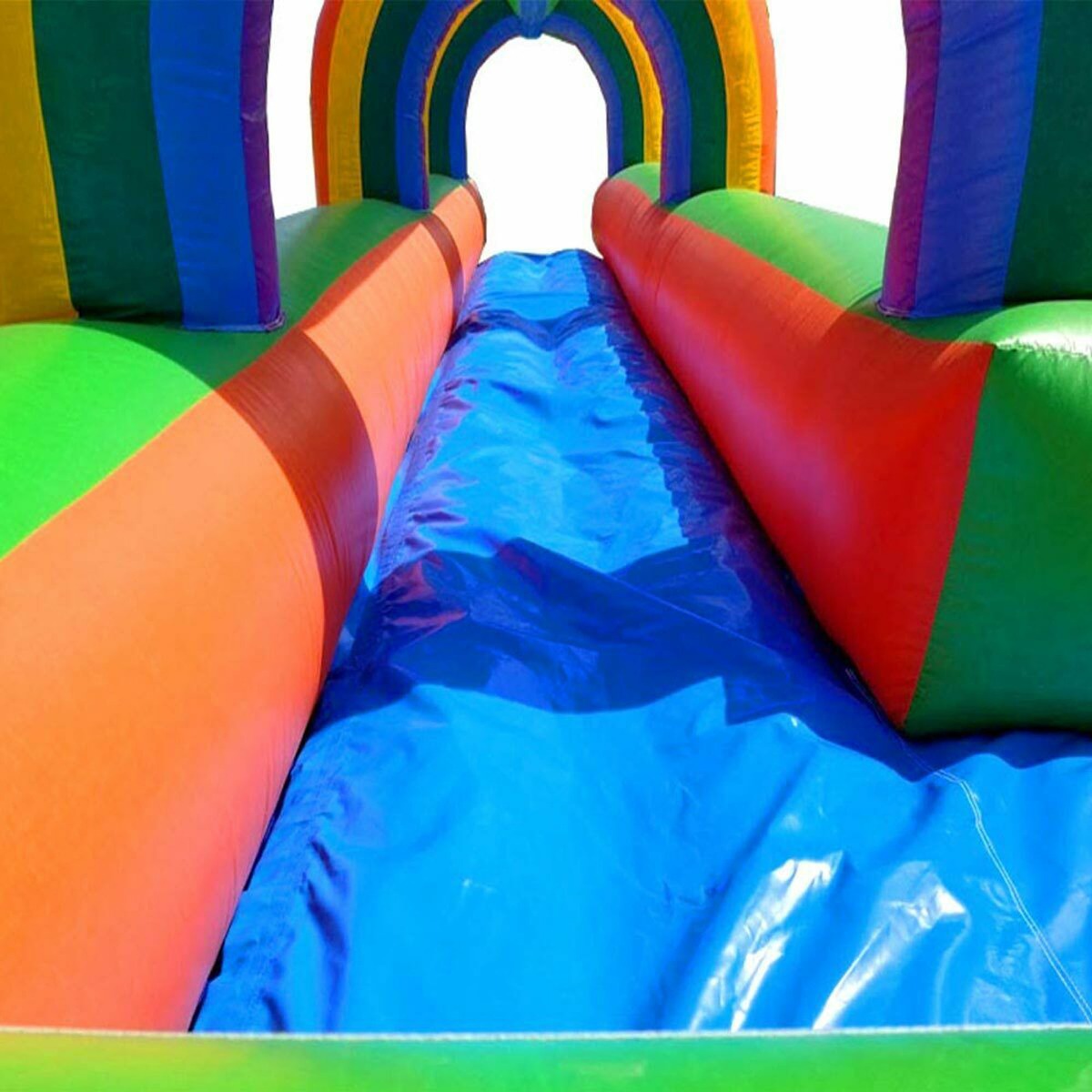 Pogo Bounce House Crossover Giant Inflatable Slip and Slide, Rainbow with Blower