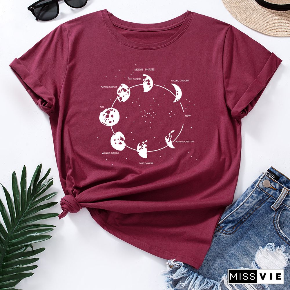 Celestial Moon Phase Cosmos Space T-Shirt Funny ShirtsFor Women Female Graphic Tee Short Sleeve Summer Shirts Tops Shirt Gift