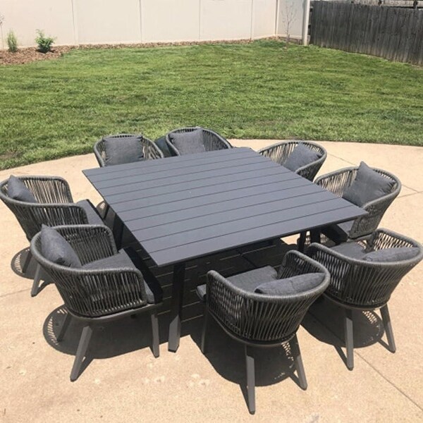 PURPLE LEAF 711 Patio Dining Set，Aluminum Frame Table，Wicker Chairs