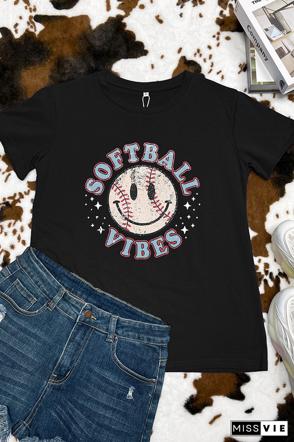 Softball Smiley Face Graphic Tee Wholesale