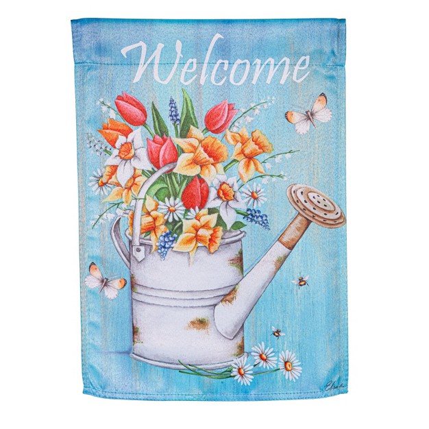 Welcome Flowers Suede Garden Flag