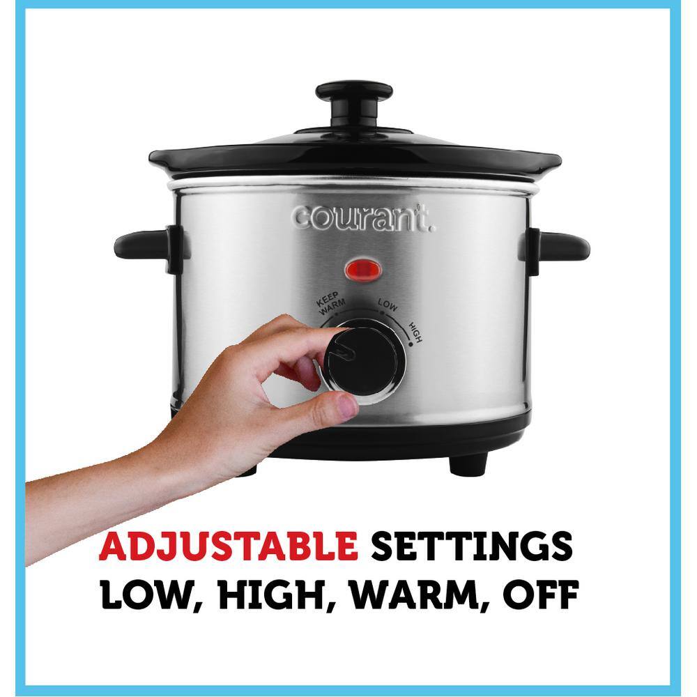 Courant 1.6 qt. Mini Slow Cooker Crock Warm Settings Stainproof Stoneware Pots Stainless Steel MCSC1524ST974