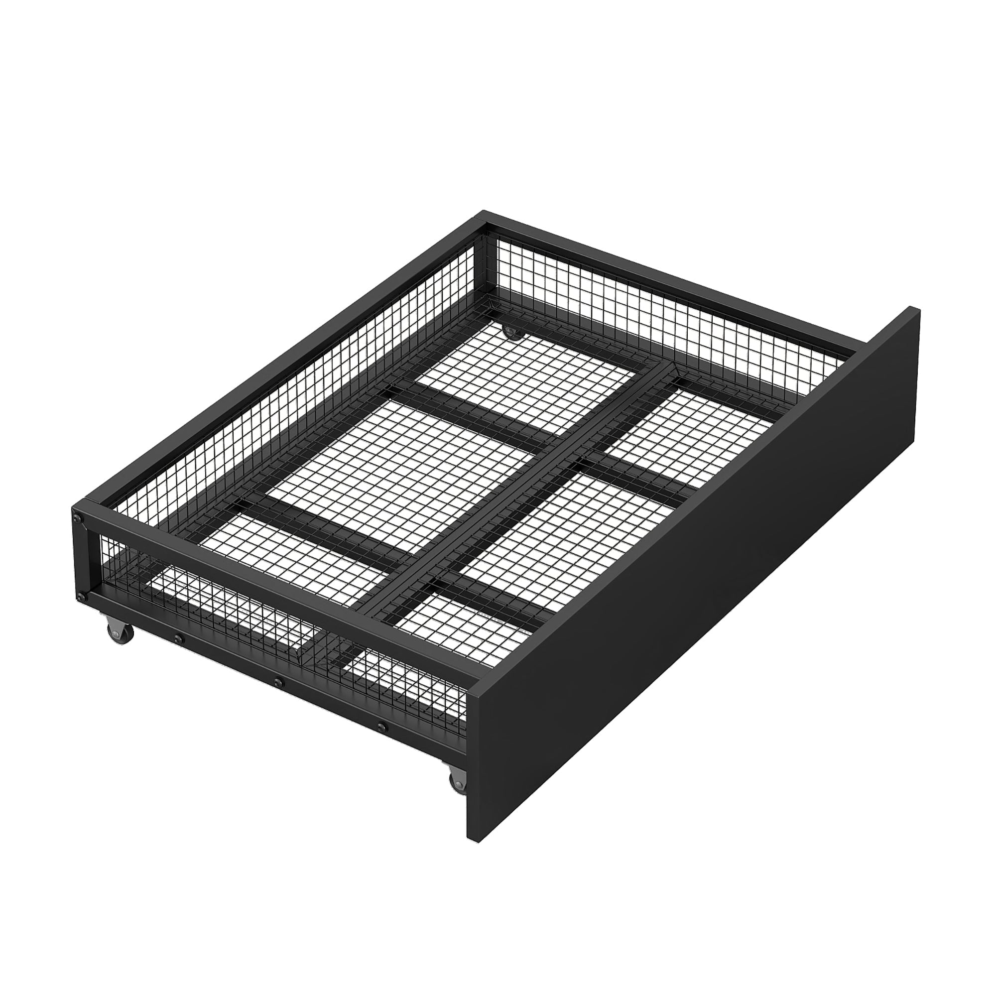 Metal Twin Size Platform Bed with Two Drawers for Kids Room, Black