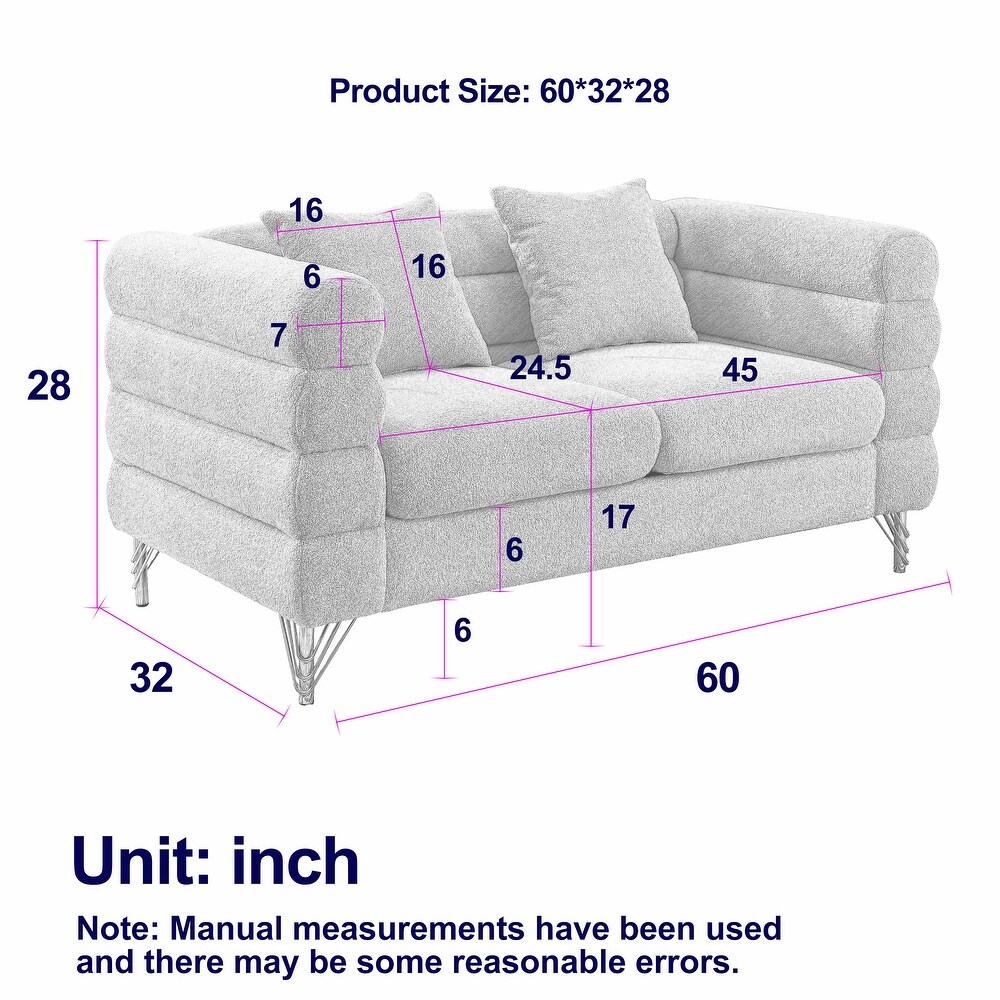 Stacked Sectional Sofa Sets Teddy Fabric Loveseat Sofa Curved Side Settee Sets with Lumbar Pillows for Living Room  Orange