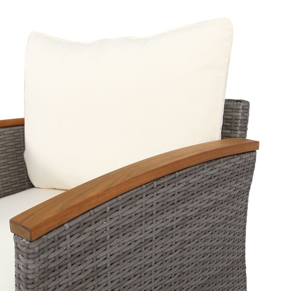 9Piece Patio Rattan Furniture Set，Outdoor Conversation Set With Acacia Wood Legs and Tabletop