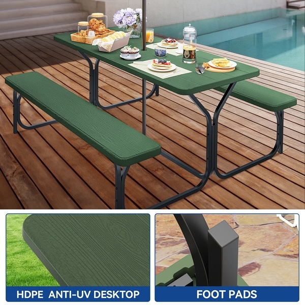 Moasis 6FT HDPE Outdoor Picnic Table Set Bench Set with Metal Base