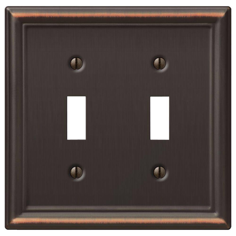 Hampton Bay Ascher 1 Gang Rocker and 2 Gang Toggle Steel Wall Plate Combo Pack - Aged Bronze 149RDBHB-TTDBHB