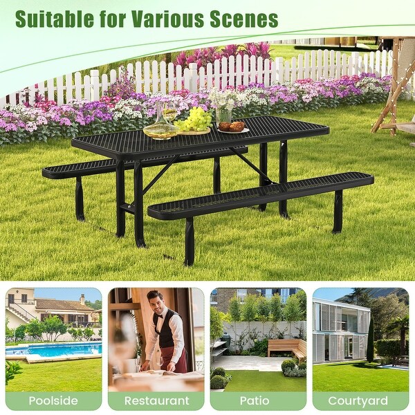 Outdoor Picnic Table and Bench Set for 8 Person with Seats and Mesh Grid