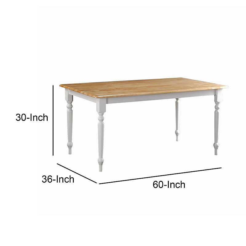 Grained Rectangular Wooden Dining Table with Turned legs， Brown and White