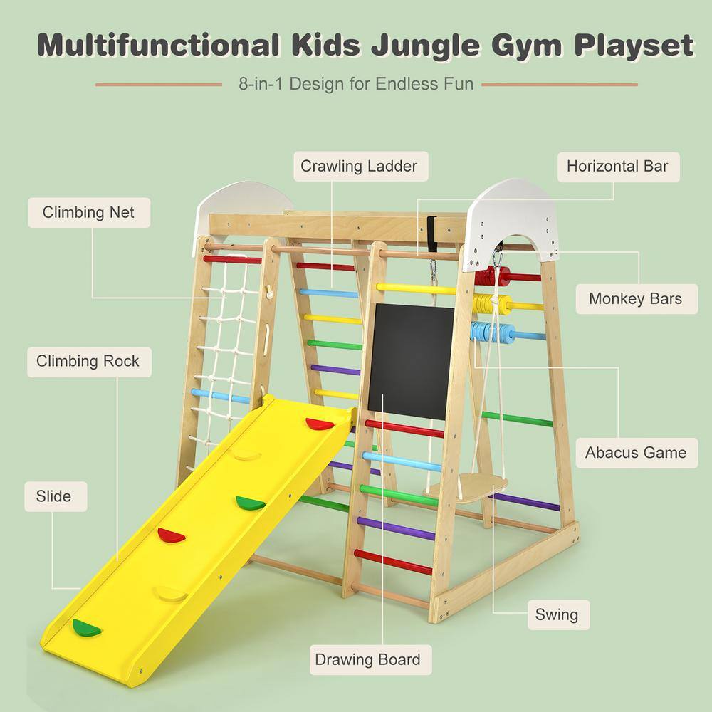 Costway Indoor Playground Climbing Gym Kids Wooden 8 in 1 Climber Playset for Children TY328218CL+