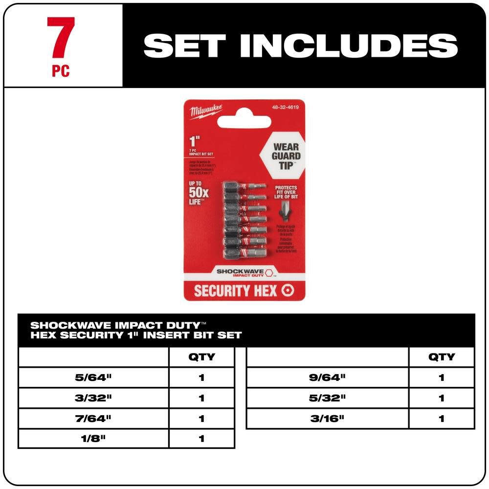 Milwaukee 7-Piece SHOCKWAVE Impact Hex Security Insert Bit Set 3PK 48-32-4619 from Milwaukee