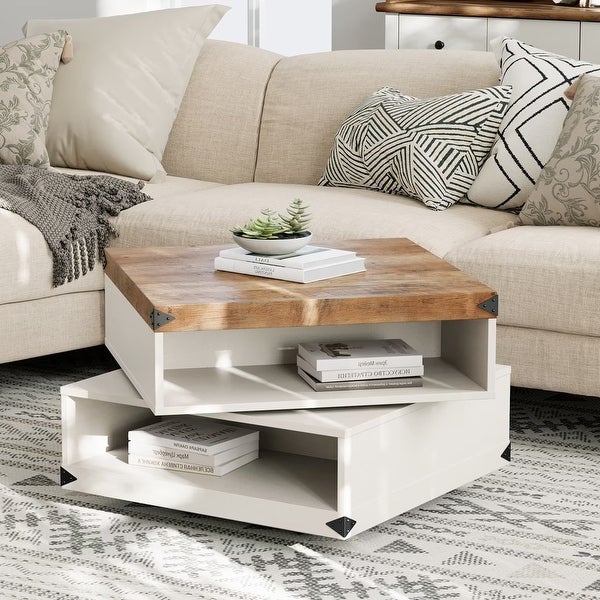 Rotating Coffee Table Accent Table， Square Center Table， 25.5 Inch