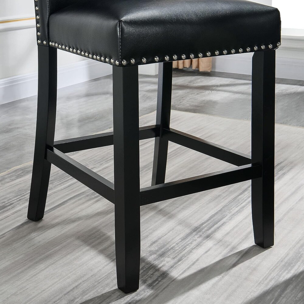 Faux Leather Bar Stools Upholstered Chairs with Set of 2