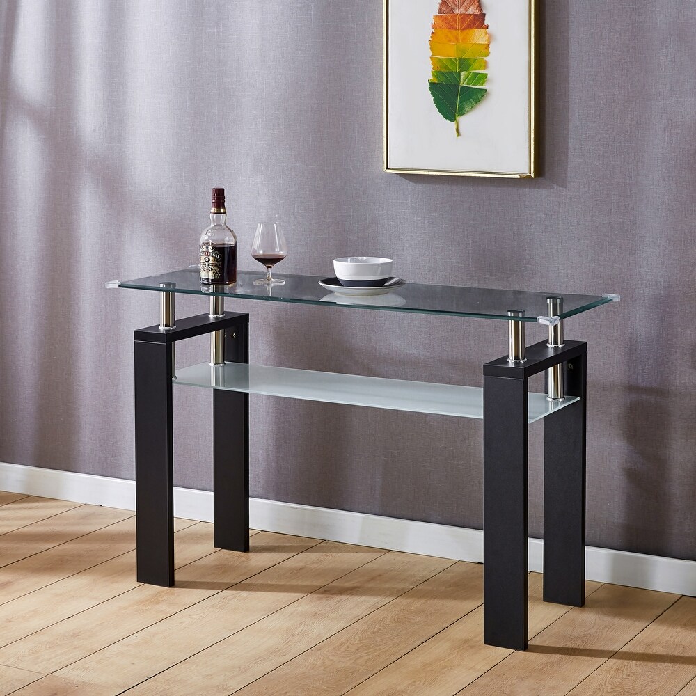 Console Table  Tempered Glass Top  Modern Foyer Area Table Foyer Sofa Table Narrow for Entryway  Living Room  Hallway   47.2\