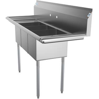 Koolmore 60 in. Freestanding Stainless Steel 3 Compartments Commercial Sink with Drainboard CS312-122