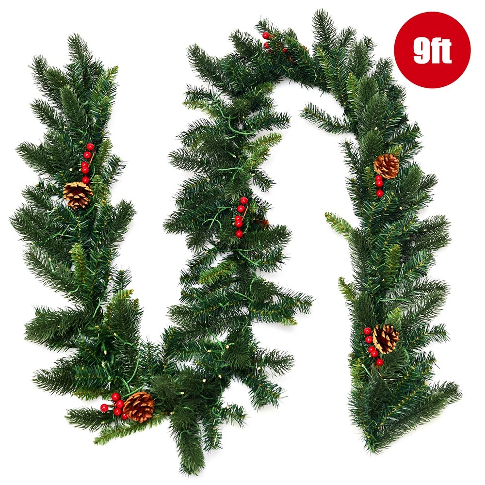 Gymax 9FT Pre lit Christmas Decoration Garland Indoor Outdoor w/ LED   Green   See Details