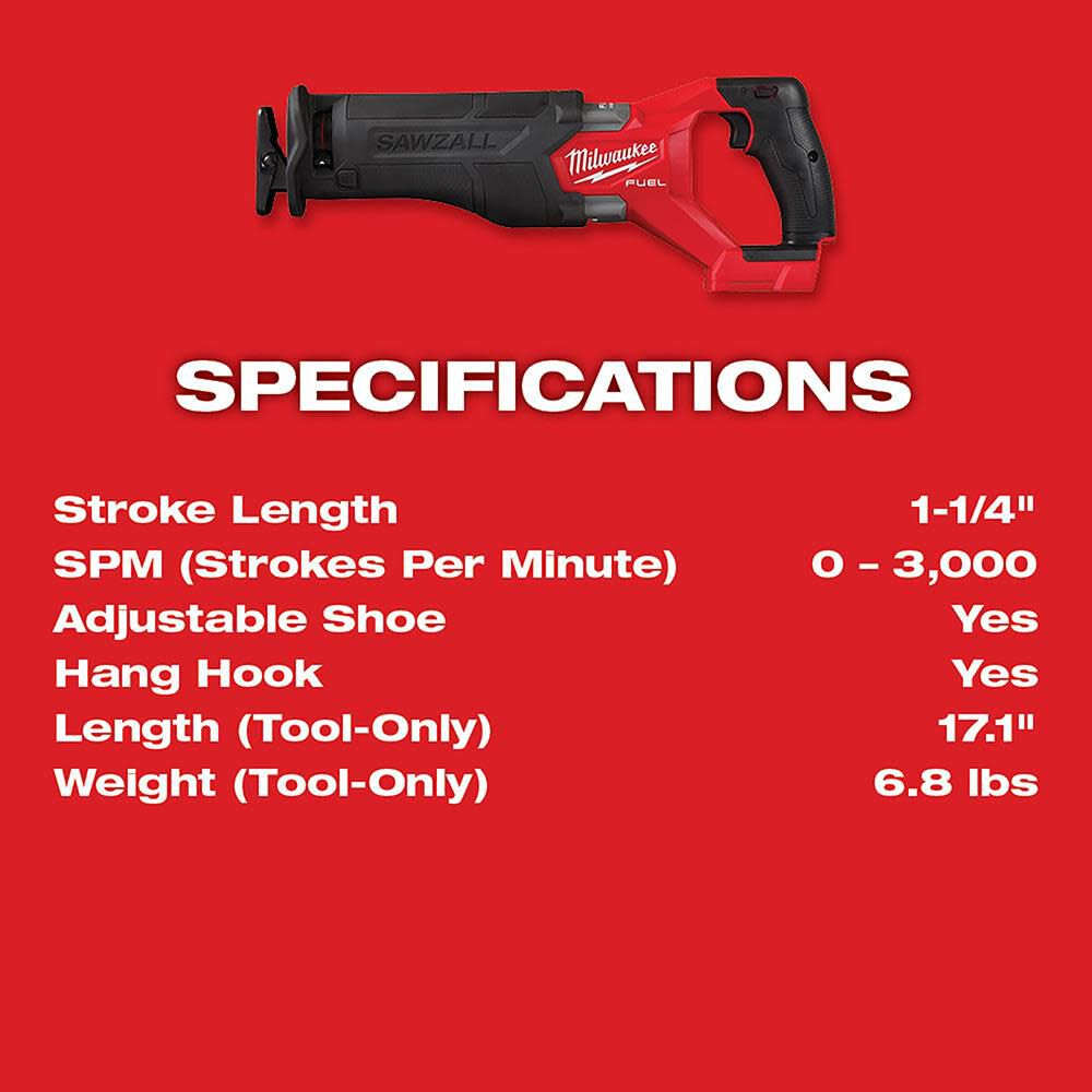 MW M18 FUEL SAWZALL Reciprocating Saw Bare Tool 2821-20 from MW