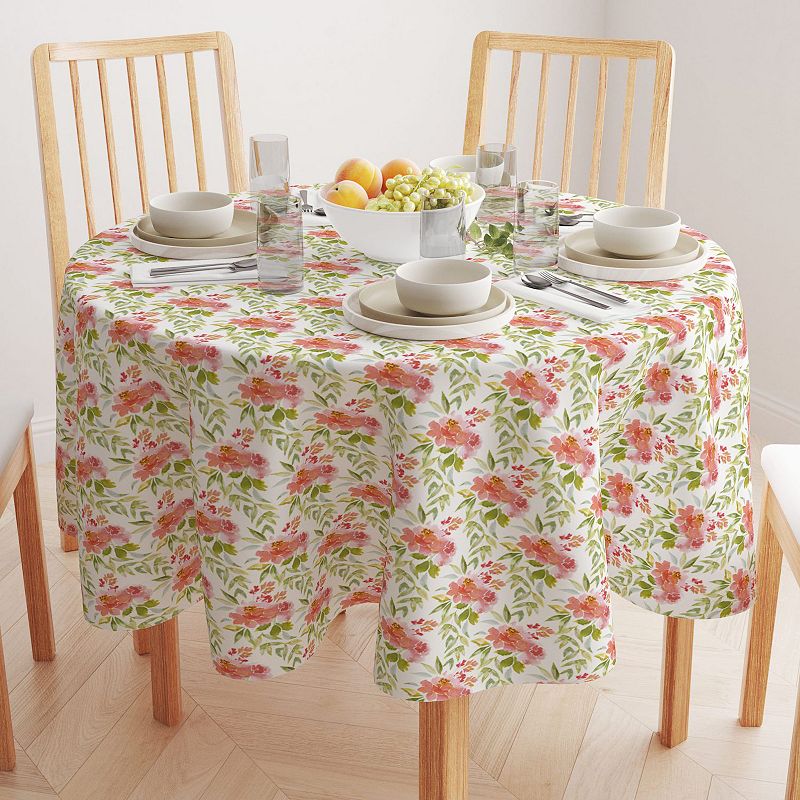 Round Tablecloth， 100% Cotton， 60 Round， Delicate Watercolor Floral