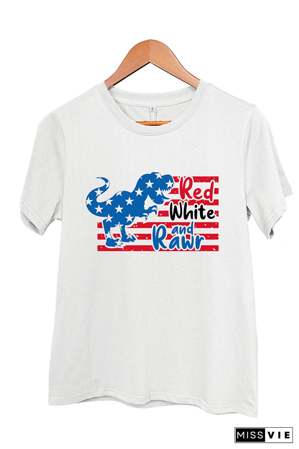 Red White And Rawr Print Summer Graphic Tee Wholesale