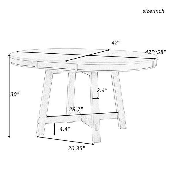 2.4in Legs Modern Style Farmhouse Round Adjustable Length Dining Table with 16