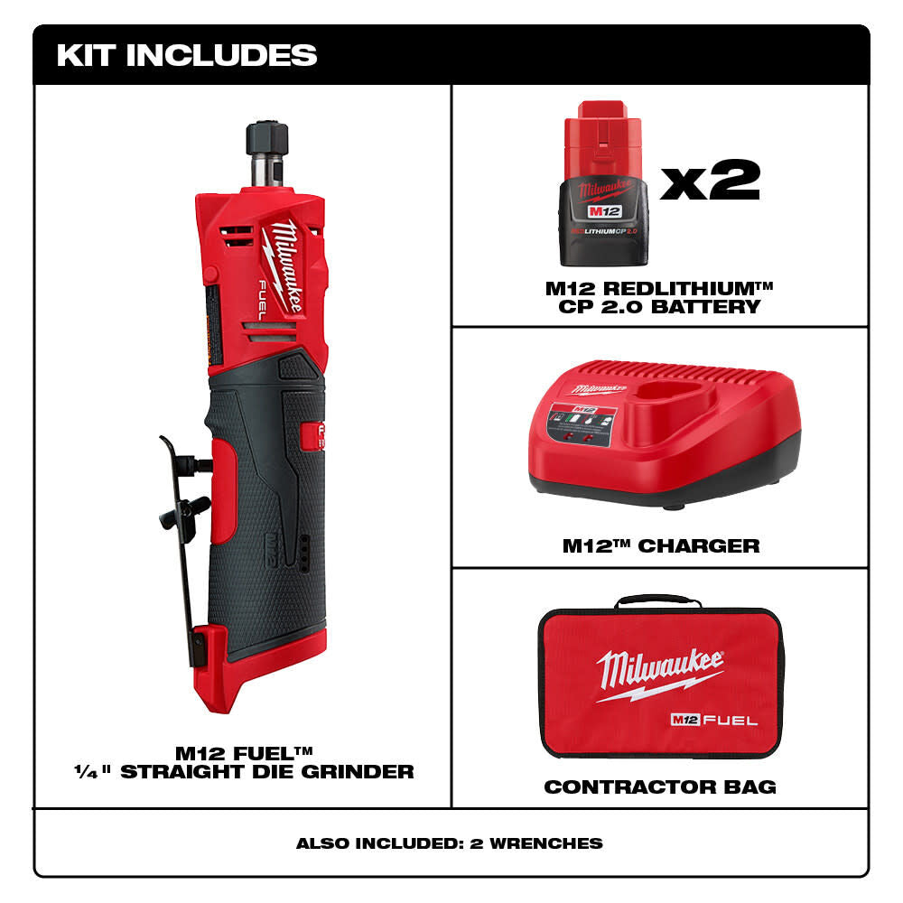 Milwaukee M12 FUEL Straight Die Grinder 2 Battery Kit 2486-22 from Milwaukee